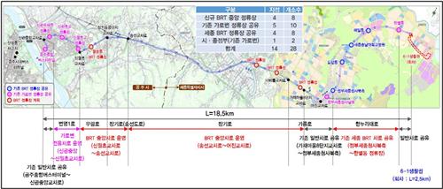 세종∼공주 광역 간선급행버스(BRT) 노선도